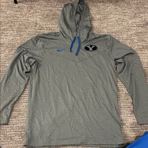 Nike Men's Gray Hoodie with Blue Accents